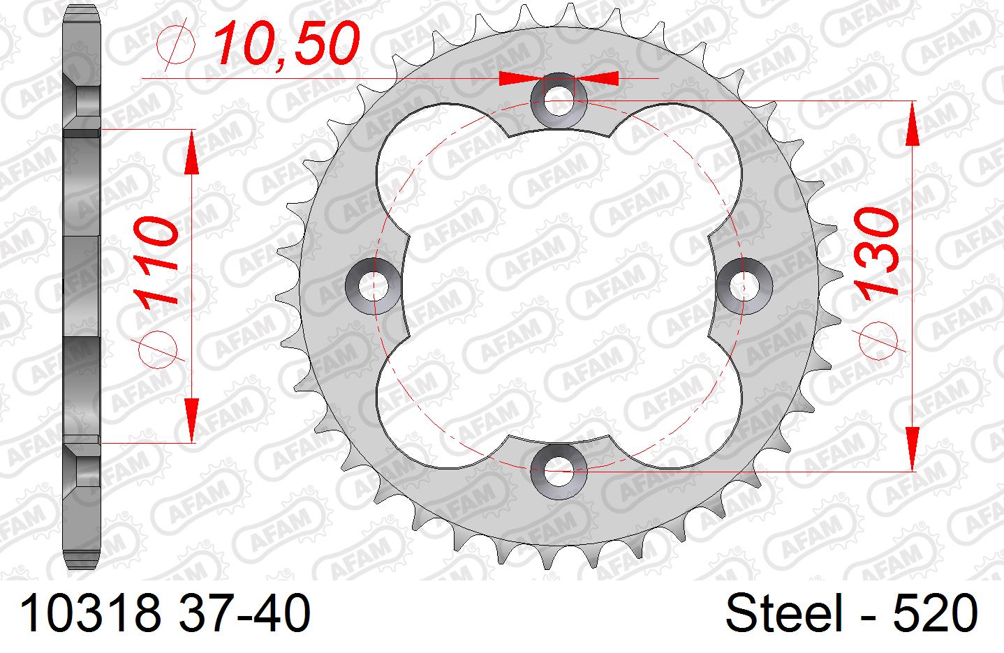 AFAM achtertandwiel staal 38 tands Quad ( voor 520 ketting )