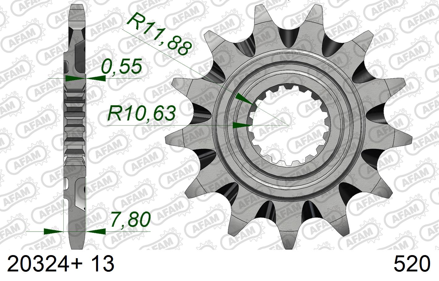 AFAM voortandwiel met moddergroef staal 13 tands Honda CRF 250R 18- & CRF 250RX 19-