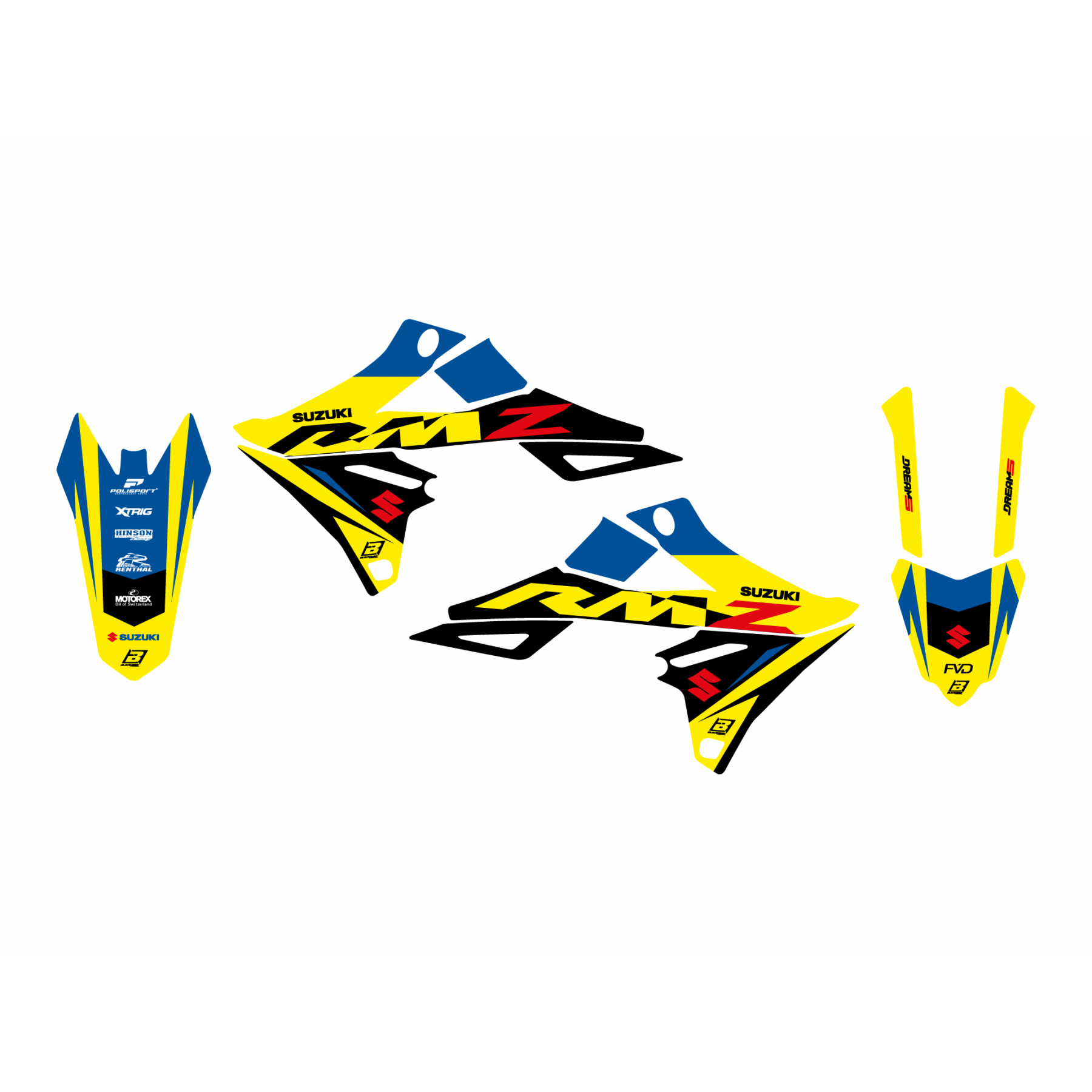 Blackbird Dream 5 stickerset 3 delig Suzuki RM-Z 250 2019- & RM-Z 450 2018-