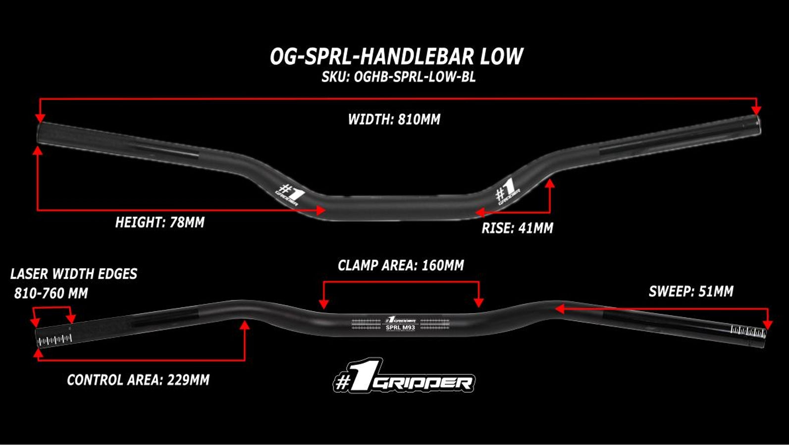 Onegripper #1 SPRL stuur Low Hoogte 78mm kleur Zwart