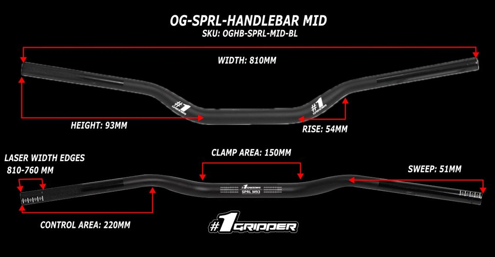 Onegripper #1 SPRL stuur Mid Hoogte 93mm kleur Zwart