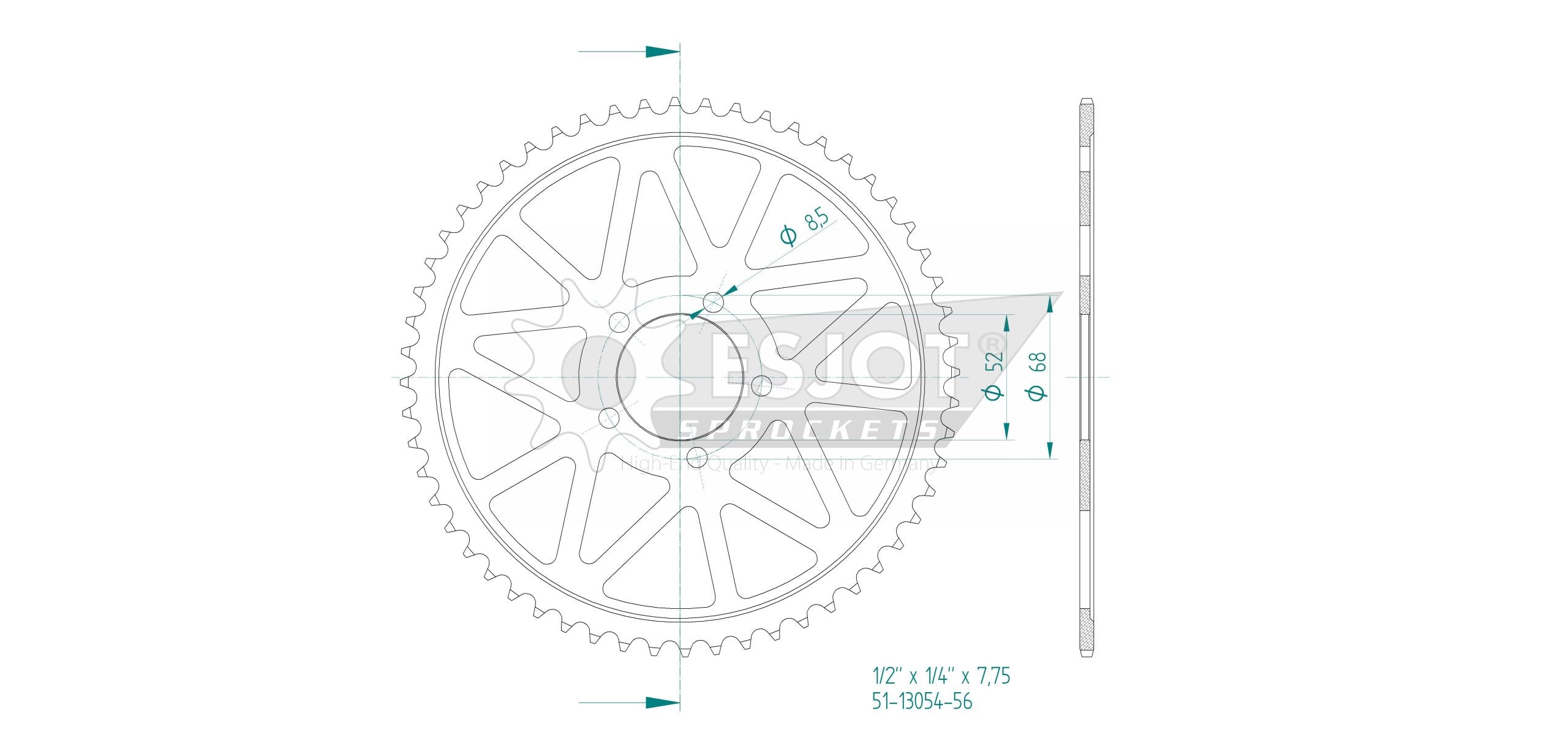 Esjot achtertandwiel 56 tands aluminium voor Surron E Bike Lightbee, Firefly