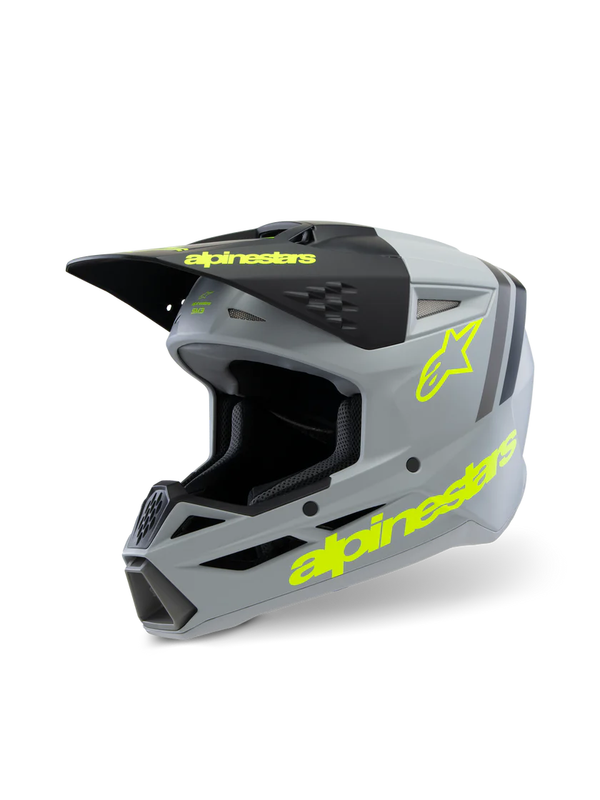 Alpinestars MX Jeugd/Kinderen crosshelm SM3 Radium Grijs / Zwart / Fluor Geel 2026 collectie