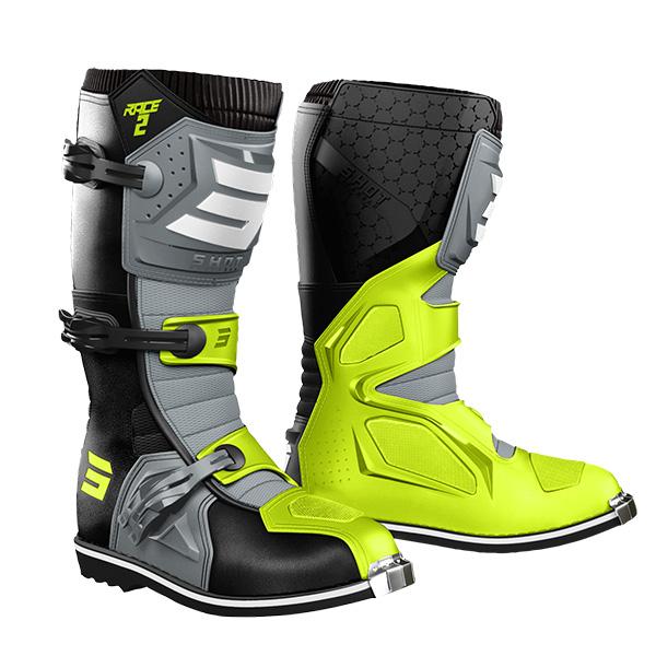 Shot Race Volwassen Race 2 MX Laarzen Zwart / Grijs / Fluor Geel