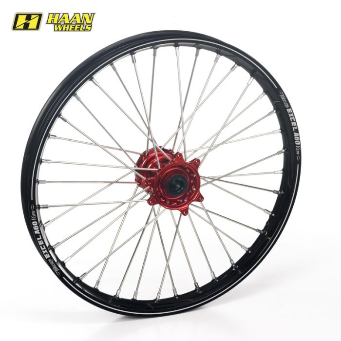 Excel voorwiel compleet zwarte A60 velg + Haan Wheels Rode naaf 21-1.60 Honda CR 125R/250R 1984-1994