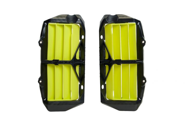 Racetech reinforced radiator roosters/lamellen zwart/Fluor geel Husqvarna TC/FC 125-450 2019-2022 & FE/TE 250-501 2020-