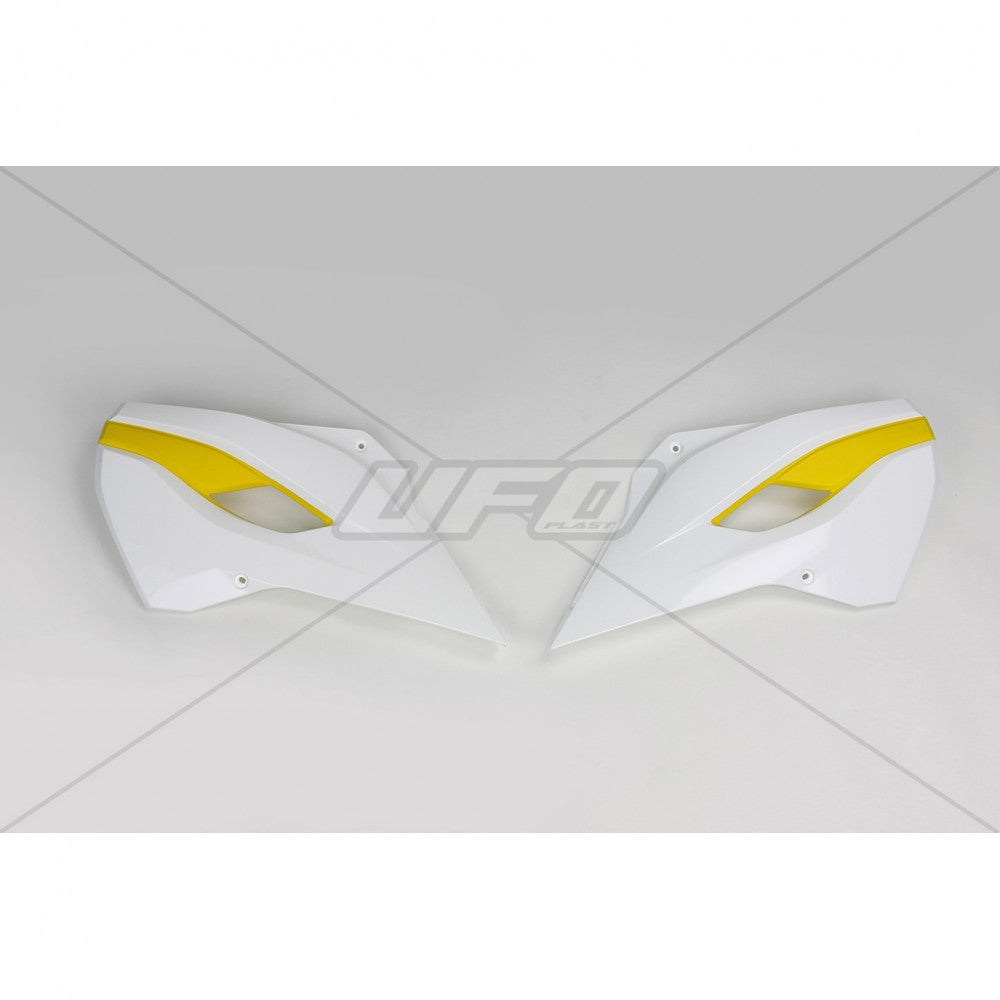 UFO Radiator Kappen Wit / Geel Husqvarna TC 125 14-15 & TC 250 14-16 & FC 250/350/450 14-15 & TE 125/250/300 14-16 & FE 250/350/450/501 14-16