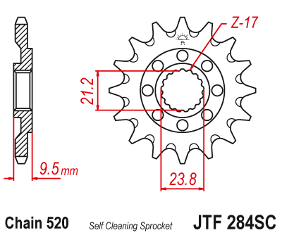 JT voortandwiel 14 tands met moddergroef Honda CR 250R 88-07 & CR 500R 88-01 & CRF 250R/RX 22- & CRF 450R 02- & CRF 450RX 17-19 & CRF 450X 12-16 & TRX 450R 12-14