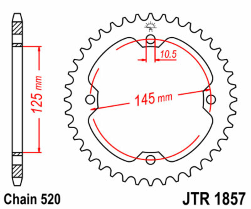 JT achtertandwiel staal Yamaha YFZ 450 04-08 & YFM 250R 08-13 & YFM 350R 05-13 & YFM 700R 05-20 & YFZ 450R 09-20