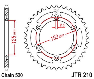JT achtertandwiel 48 tands staal Honda CR/CRF 125/250/450/500 & XR 250/400/650