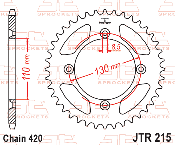 JT achtertandwiel 51 tands staal JTR215.51 voor 420 ketting