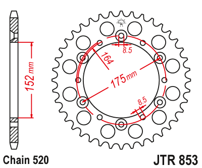 JT achtertandwiel staal Yamaha YZ 100 82-83 & YZ 125 80-98 & YZ 250 79-98 & YZ 465 80-81 & YZ 490 82-89