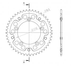 Supersprox achtertandwiel staal/aluminium met goude binnenring 46 tands KTM SX 65 01-19 & Husqvarna CR 65 11-13 & TC 65 17-19