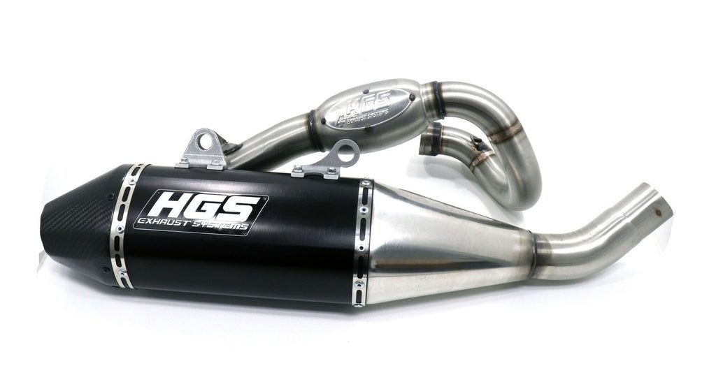 HGS Complete uitlaat systeem zwarte alu met carbon eindkap KTM SX-F 350 2023- & HSQ FC 350 2023-