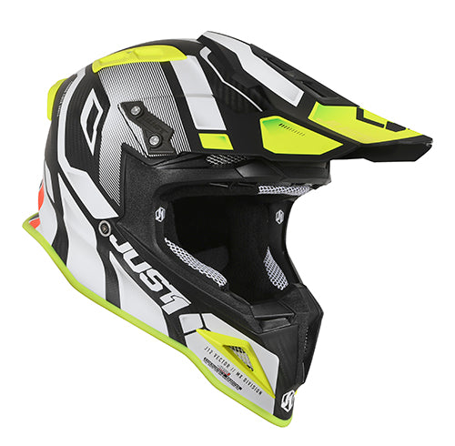 Just1 J-12 Pro Vector Zwart/Wit/Fluor Geel/Carbon crosshelm Maat M ( 58-59 cm omtrek )