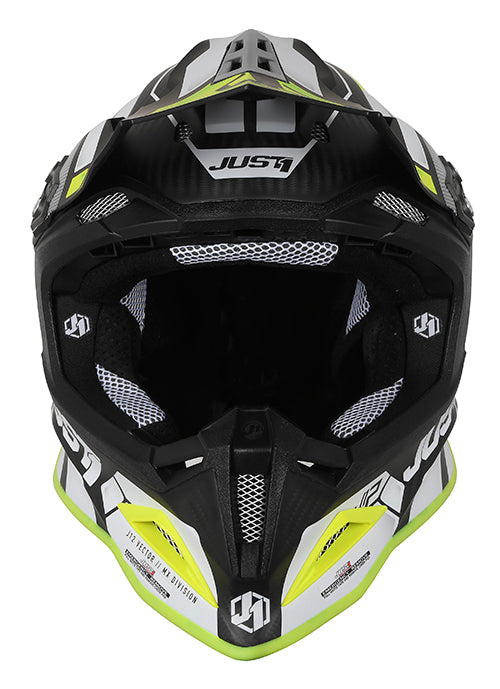 Just1 J-12 Pro Vector Zwart/Wit/Fluor Geel/Carbon crosshelm Maat M ( 58-59 cm omtrek )